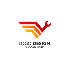Wrench and wings for automotive logo design
