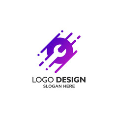 Wrench for technology and automotive logo design
