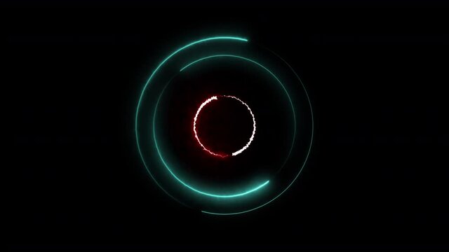 Colorful of green and red concentric circle line neon blaze glow round animation loop on a black background. 