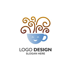 a cup of coffe and face for cafe and drink logo design
