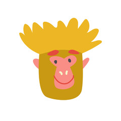 Isolated cute cartoon yellow face of monkey. Hand drawn vector illustration.