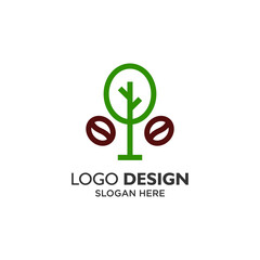 Coffee beans and tree for plantation and drink logo design
