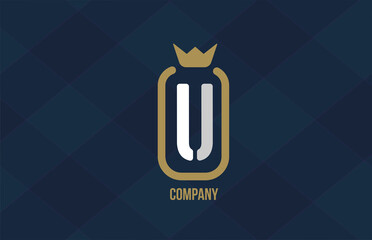 U king crown alphabet letter logo for corporate and company. Blue white design. Can be used as an icon for a luxury brand