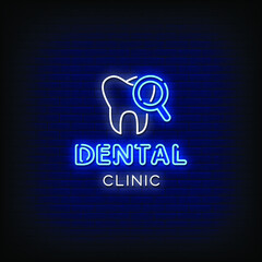 Dental Clinic Neon Signs Style Text Vector