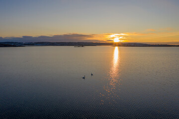 Evening sunset at the ocean drone photo