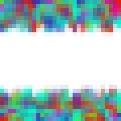 Rainbow abstract background with pixel texture of squares and copy space. Colorful banner with decorative borders