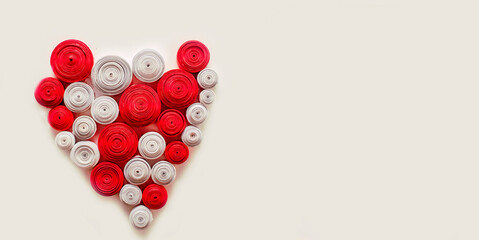  white and red heart made from paper circles as symbol of holiday Saint Valentine's Day 