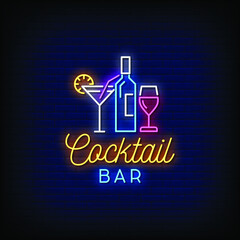 Cocktail Bar Neon Signs Style Text Vector