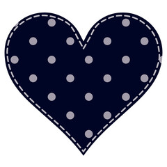 Patchwork heart in patchwork technique blue background and gray polka dots