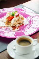 tasty cake with strawberries and mint