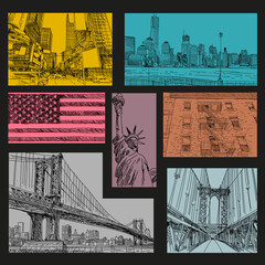 Hand drawn New York city collage, vector illustration
