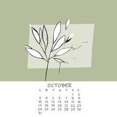 Calendar for the month with floral ornaments 2021