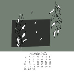 Calendar for the month with floral ornaments 2021