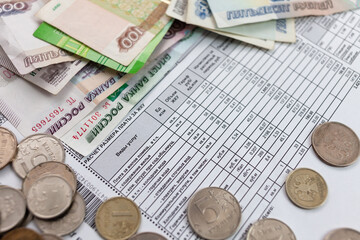 Utility bill and currency rubles.