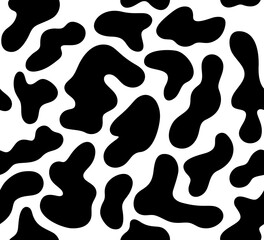 Fototapeta na wymiar Cow Skin Seamless Pattern. Dalmatian Doodle Speck Bg. Animal Fur Texture in Vector. Black and White Background for Print