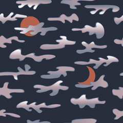 fantasy pattern with abstract clouds and moon and sun symbols