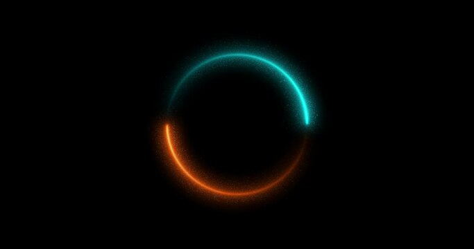 Colorful of orange and blue concentric circle line neon blaze glow round animation loop on a black background. 