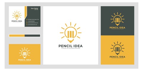 Fototapeta na wymiar Light and pencil logo design with line style and business card
