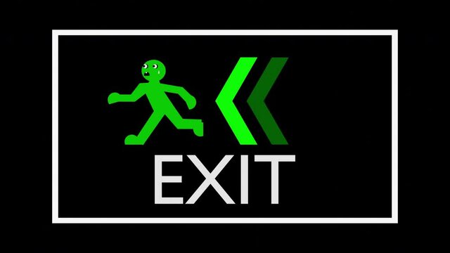 This black wall neon sign design is perfect as a warning sign for the emergency exit safety sign going the left way.(Add alpha channel), 4K video looped