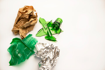 Recycling paper, metal, glass, plastic. Sorting at home. Eco. Recycle garbage.