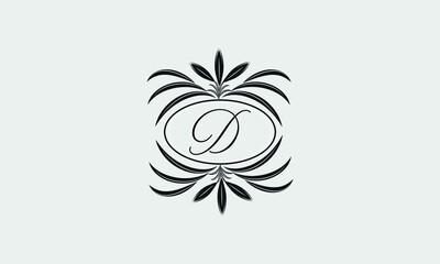 Vector logo design in trendy linear style. Floral monogram with the letter D in the center or space for the text of the letter - an emblem for fashion, beauty and jewelry industry, business