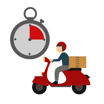 Online delivery  home and office service. Delivery man on scooter.
