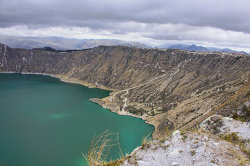 Obraz na płótnie Canvas Beautiful view from the crater rim of the magnificent Laguna Quilotoa, Ecuador
