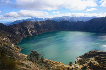 Naklejka na ściany i meble Beautiful view from the crater rim of the magnificent Laguna Quilotoa, Ecuador
