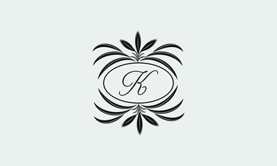 Vector logo design in trendy linear style. Floral monogram with the letter K in the center or space for the text of the letter - an emblem for fashion, beauty and jewelry industry, business
