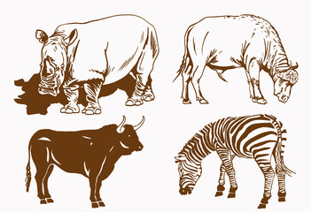 Sepia set of  wild  african animals , vector illustration