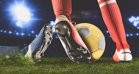 Soccer player making sliding tackle