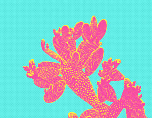 Trendy tropical Pop art Cactus on Colorful background. Fashion minimal concept. Creative poster style, fashionable design. Retro 80s creative cactus pattern © evgenij918