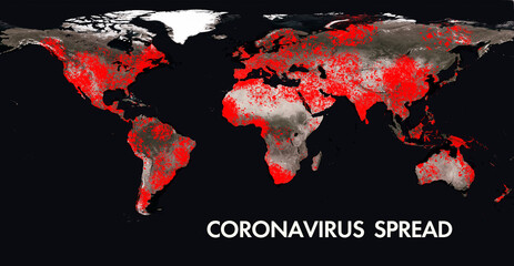 spread of the covid-19 coronavirus disease on the global world map. Elements of this image furhished by nasa