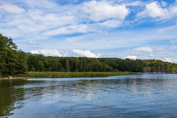 Beautiful Baltic sea view  on blue sky with white clouds background. Beautiful summer nature backgrounds.  Sweden, Europe.