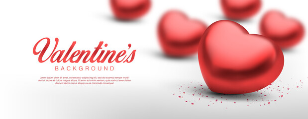 Realistic valentines day. Romantic Premium Vector background with 3d red hearts