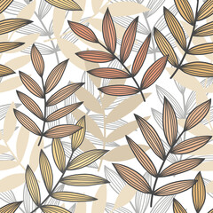 Abstract graphic seamless pattern of stylized leaves.