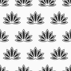 Lotus seamless pattern. Floral background. Oriental ornament. Vector black and white background.