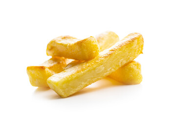 Big french fries. Fried potato chips.