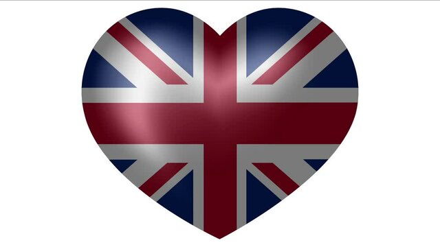 Animated flag of United Kingdom in heart shape. Flag of United Kingdom animated banner.