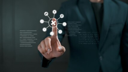 Business man is touching  holographic display with a virtual interface  , doctor analytic patient lungs . Concept of futuristic digital technology - Powered by Adobe