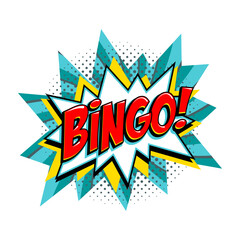 Bingo - lottery turquoise vector banner. Lottery game background in Comic pop-art style. Cartoon vector illustration