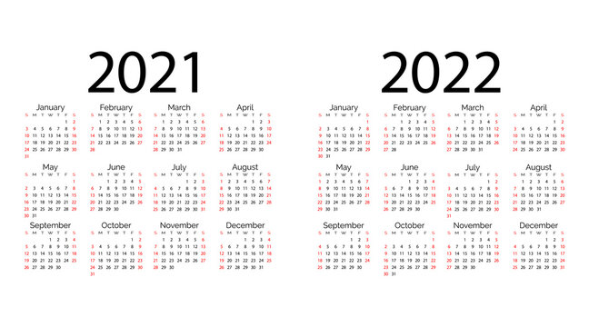 White pocket vector calendar 2021 2022 years. Minimal business simple clean design. Classic grid, week starts from sunday