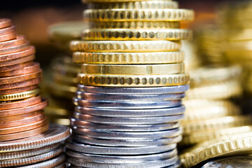 different colors and denominations of coins