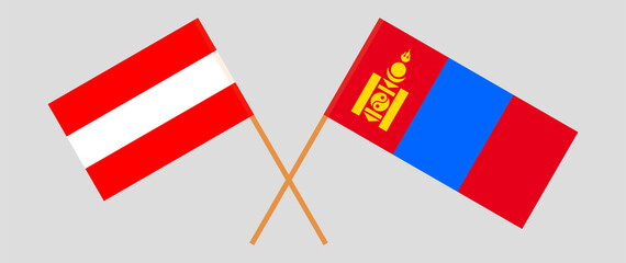 Crossed flags of Austria and Mongolia