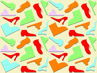 Vector illustration - pattern of multi-colored women's shoes on a light background. Concept shopping