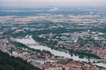 Fototapeta na wymiar Telephoto view of Heidelberg new town along Neckar river in summer
