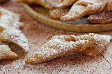 Faworki (angel wings) sprinkled with powdered sugar - traditional Polish carnival delicacy