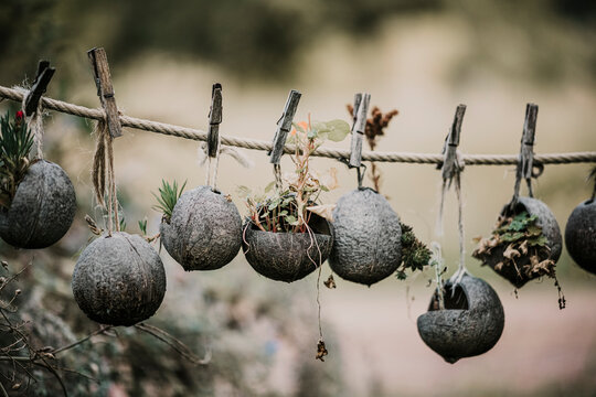 Decoration on coconut shell on rope