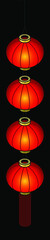 Four red and gold chinese lanterns in a vertical configuration. On a black background.