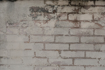 Dirty old brick wall with space for text, empty cracked stone wall background, no person